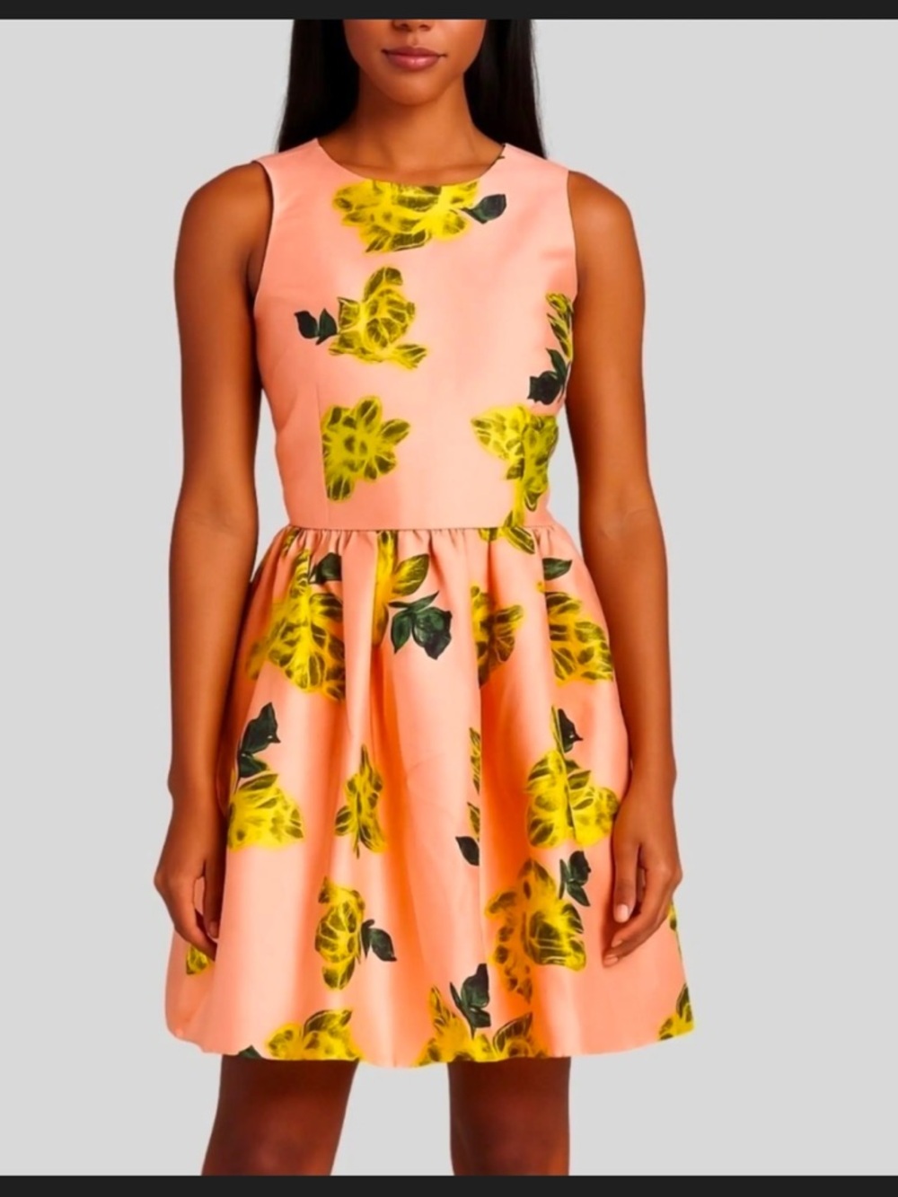 TUCKERNUCK Blaque Label Peach Floral Fit-and-Flare Dress with Yellow Print